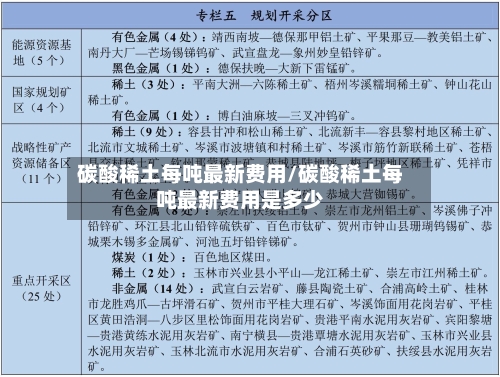 碳酸稀土每吨最新费用/碳酸稀土每吨最新费用是多少