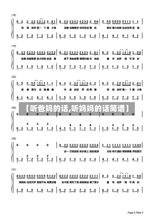 【听爸妈的话,听妈妈的话简谱】-第3张图片