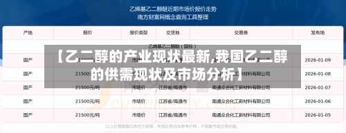 【乙二醇的产业现状最新,我国乙二醇的供需现状及市场分析】